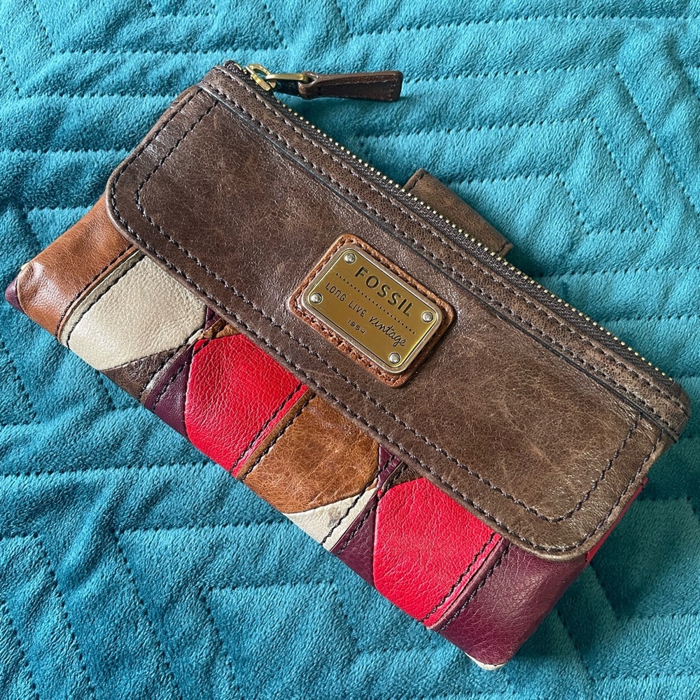 Fossil Brown And Red Patchwork Wallet - image 2